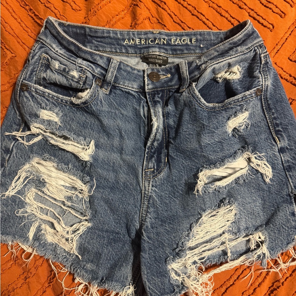 American Eagle Outfitters Blue Distressed Jean Shorts